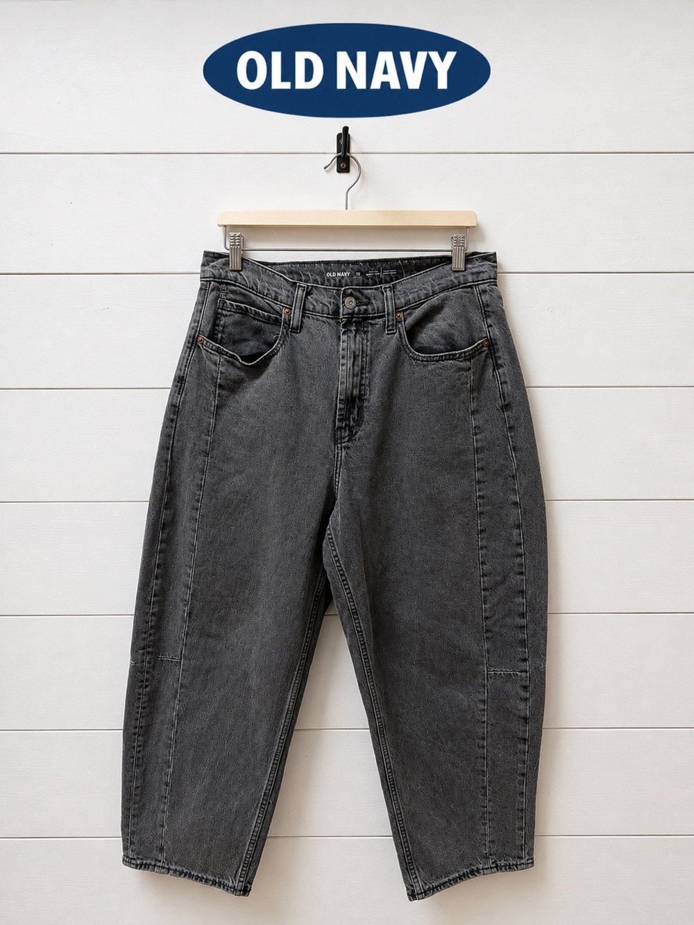 OLD NAVY High-Rise Barrel Leg Jeans Grey Wash Size 12